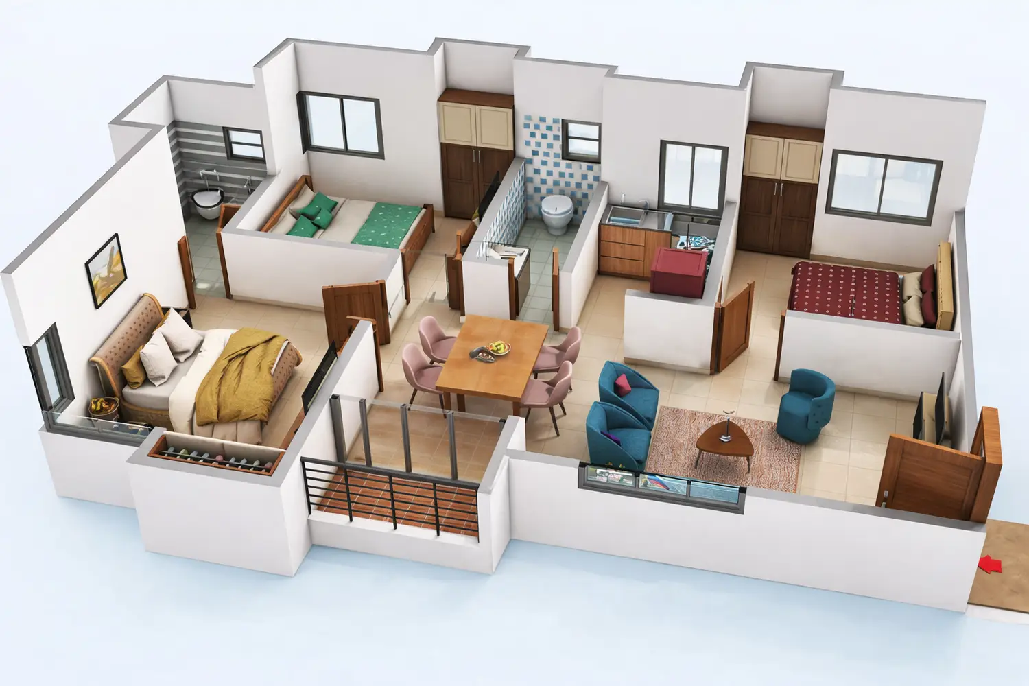 Ventoso floor plan showing bedrooms, bath, utility, dining area etc.