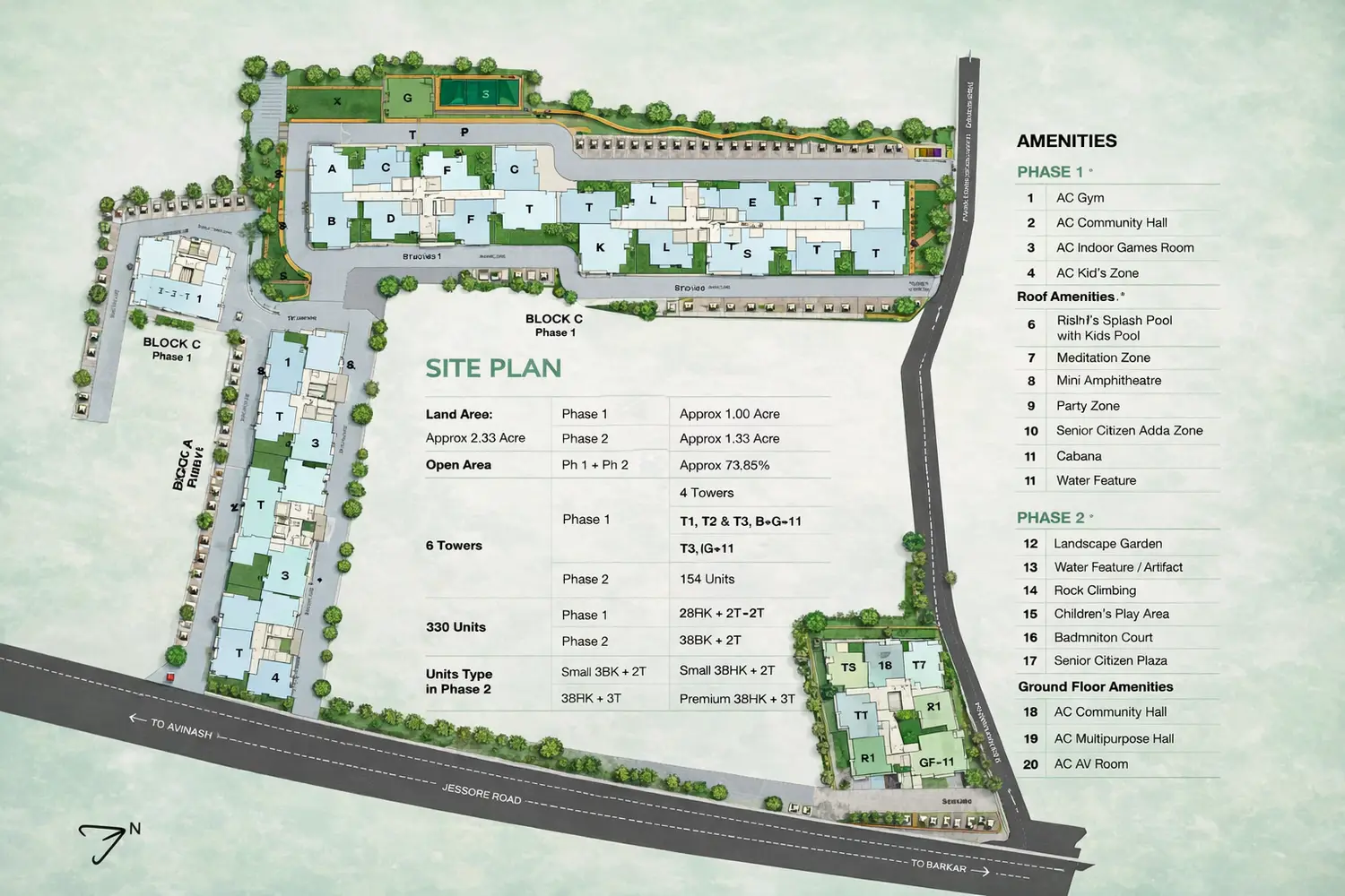 Ventoso master plan showing residential zones, parks, and amenities.